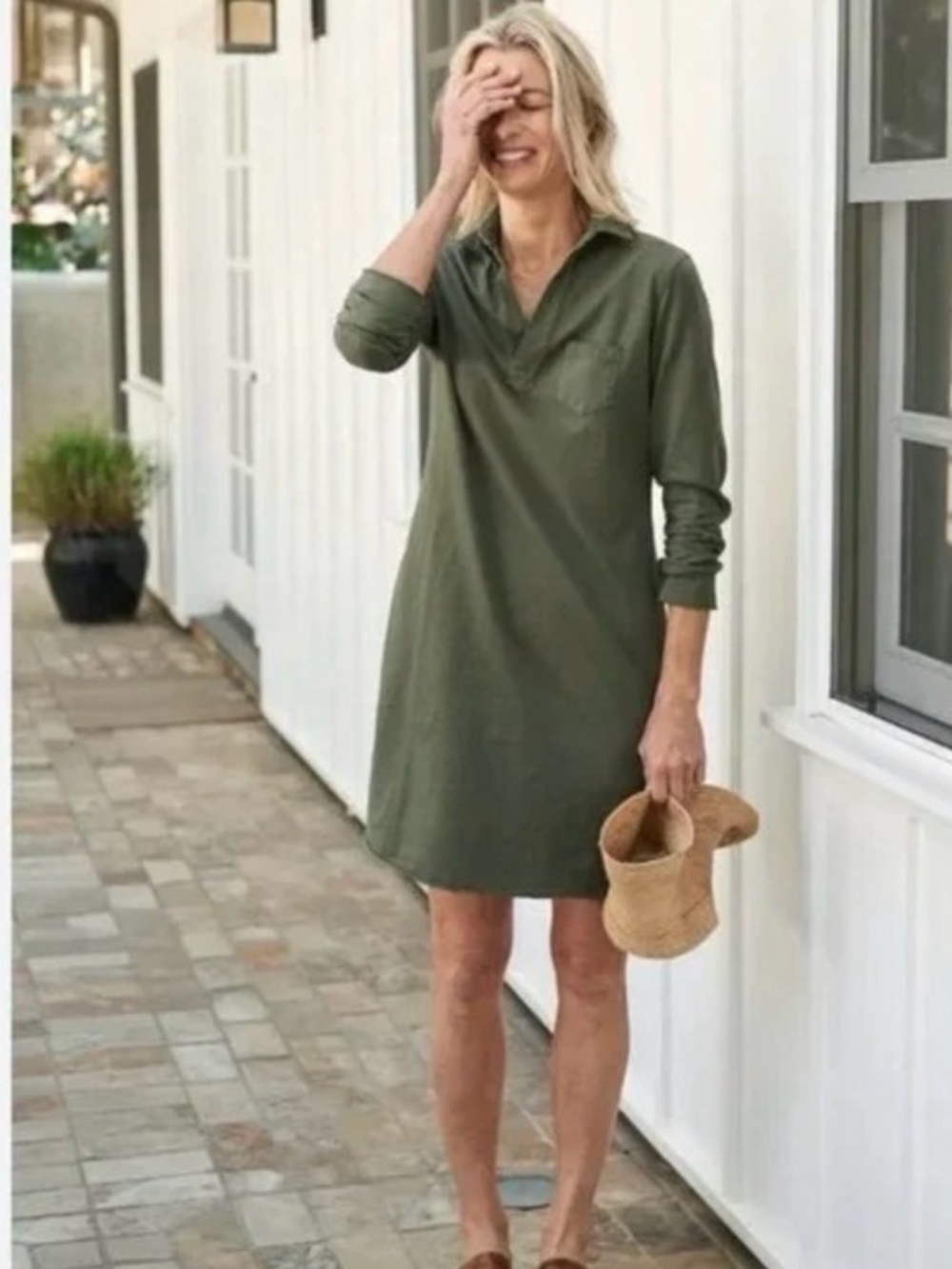 Frank & Eileen Nicole dress Olive Green Collared Midi Tunic Dress